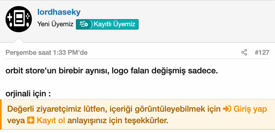 MCPSP forum post #127 by lordhaseky, 8 October 2026, in Turkish: an exact copy of Orbit Store, only the logo and such were changed. For the original: (a link shown to members only).